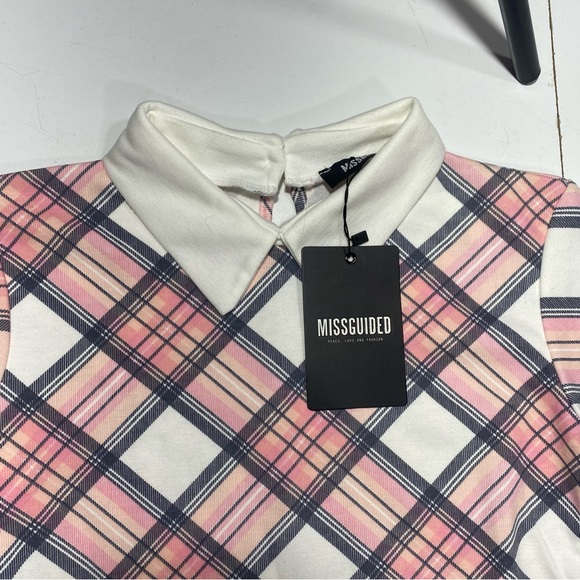 Missguided Pink & White Plaid Checkered Peter Pan Collar School Girl Dress NWT 4 - Picture 6 of 11